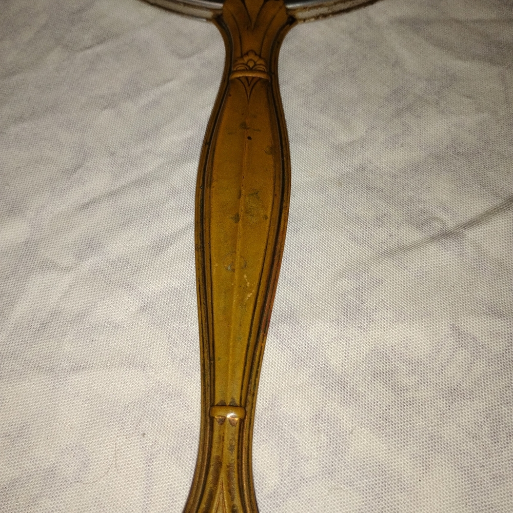 Vintage Hand Held Mirror Beautiful Golden Brassy Color Estate Sale Find - Picture 8 of 15